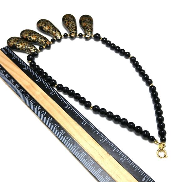 Vintage Japan Hand Painted Porcelain Necklace, Lucite Beads, 1950s - Picture 9 of 10